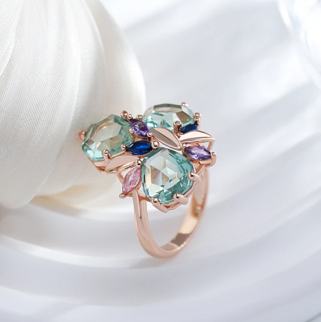 Aquamarine flower Set with 18K Rose Gold plating