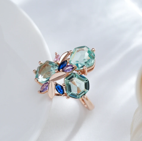 Aquamarine flower Set with 18K Rose Gold plating