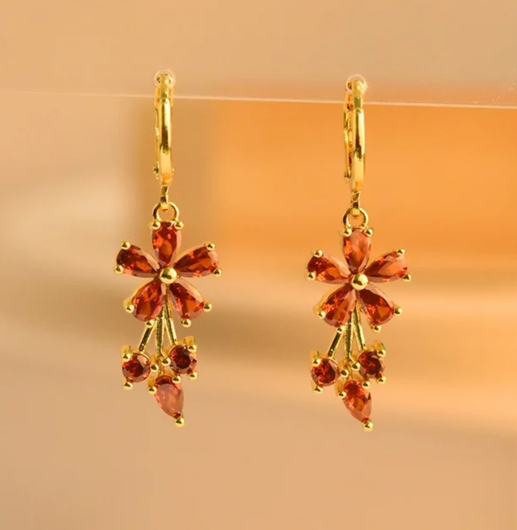 18 Karat Gold Plated Flower Dangling Earrings