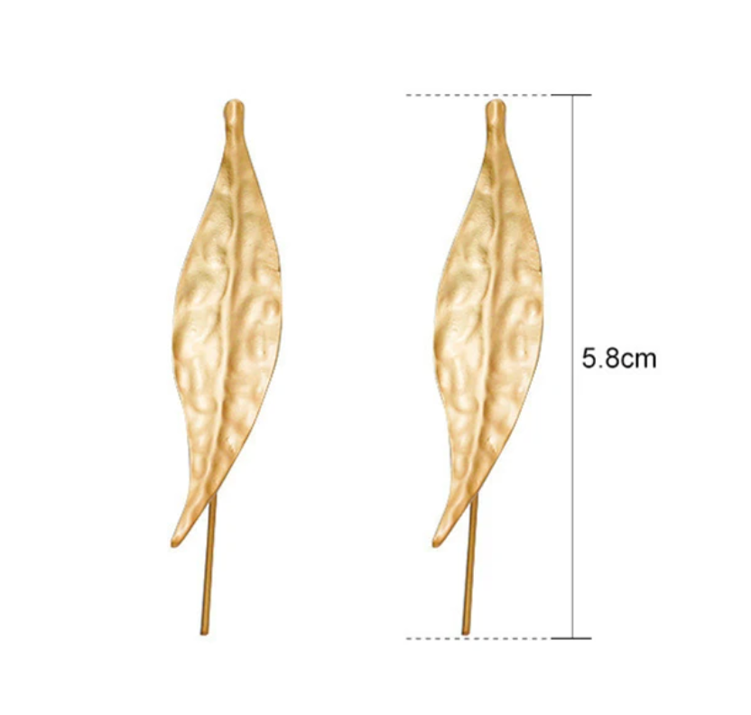 Long 18 Karat Gold Plated leaf earrings for evening dress