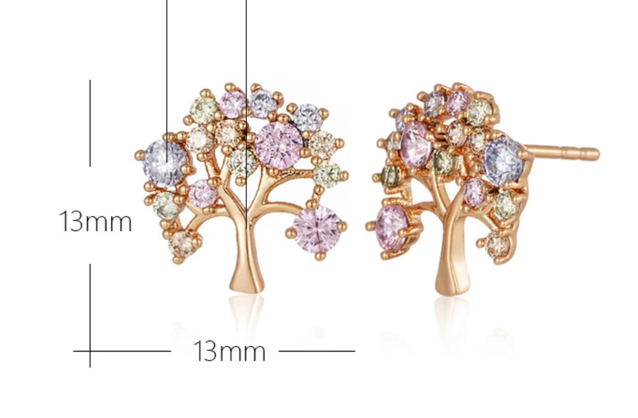 18 Karat Gold Plated Tree of Life multicoloured button earrings