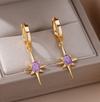 18 Karat Gold Plated hoop earrings with amethyst polar star pendants