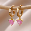 18 Karat Gold Plated hoop earrings with small rose quartz heart pendant