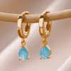 Small 18 Karat Gold Plated hoop earrings with small blue quartz teardrop pendant