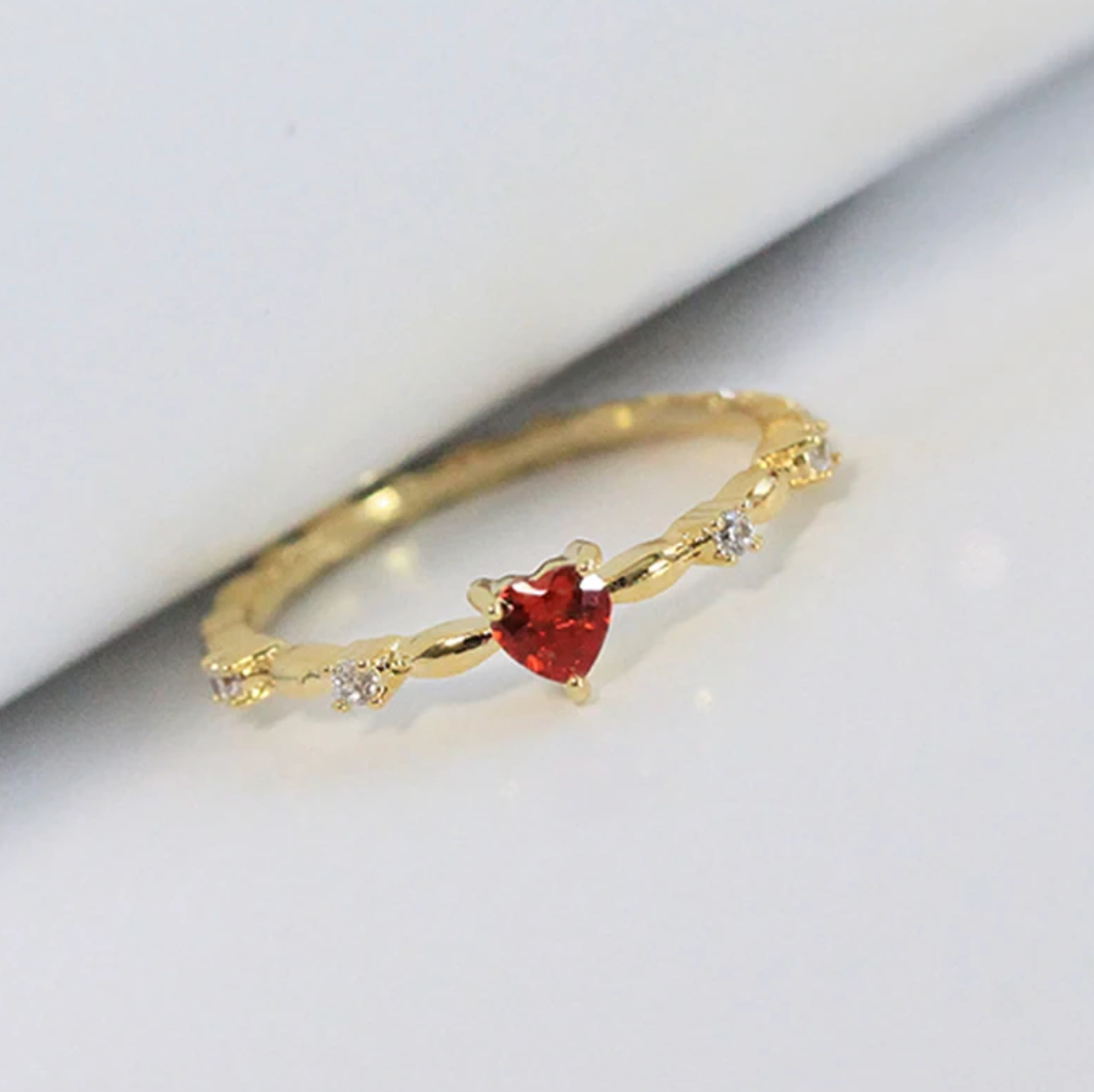 18 Karat Gold Plated love ring red heart