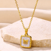 18 Karat Gold Plated butterfly necklace in square ceramic