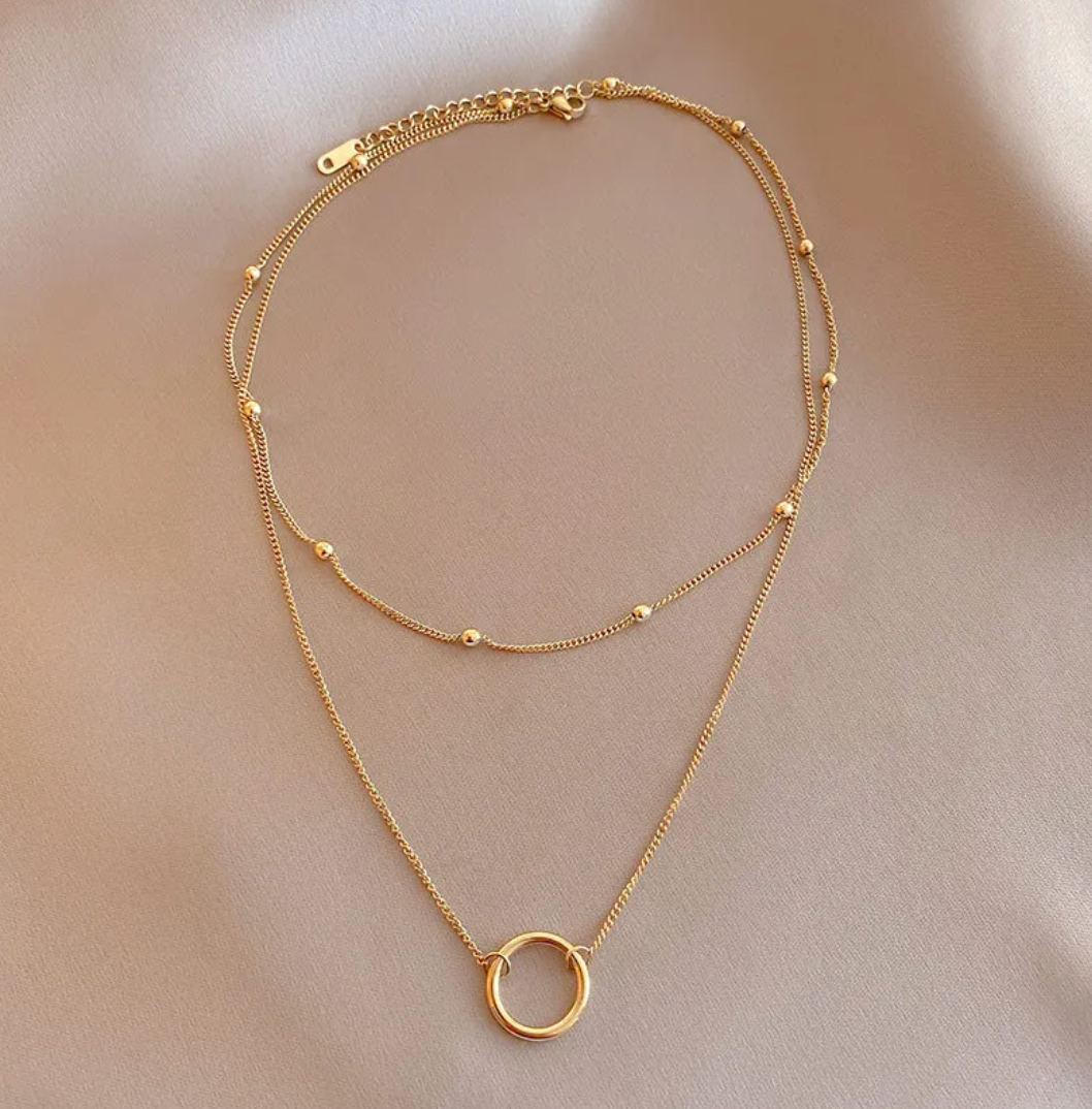 Double 18 Karat Gold Plated necklace with ring