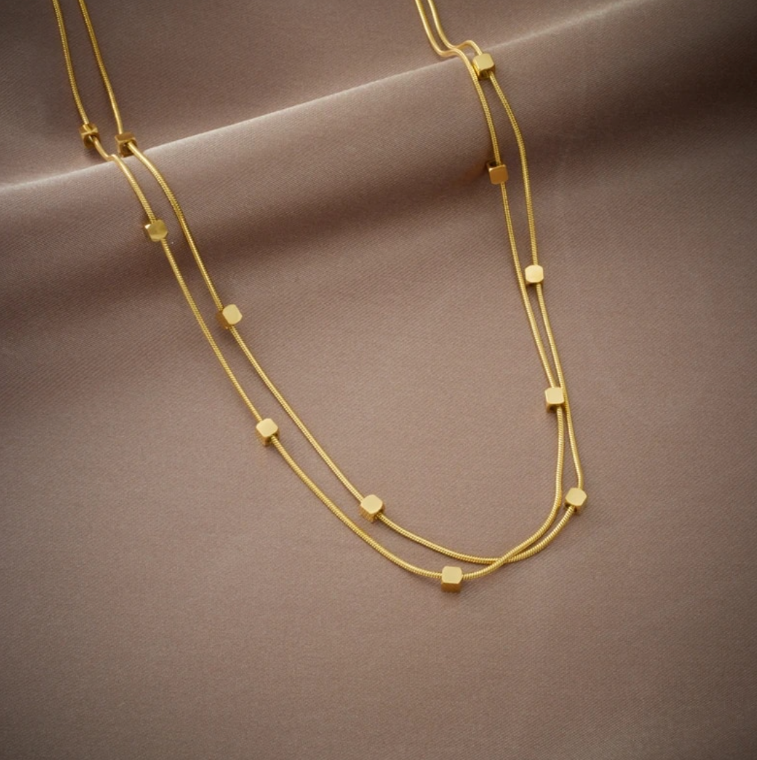 18 Karat Gold Plated Necklace with small squares