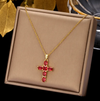 18 Karat Gold Plated necklace with red cross crystals