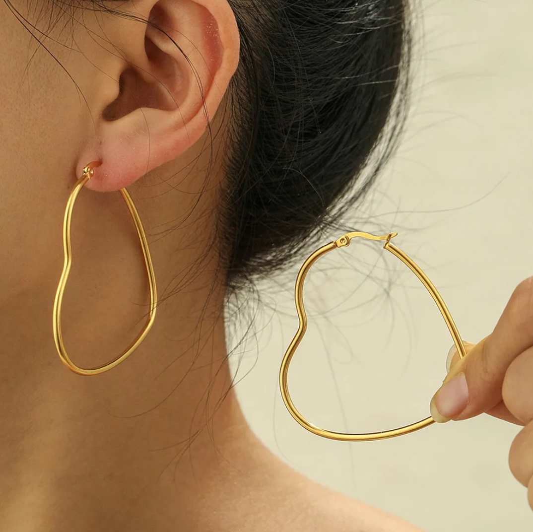 18K gold plated large heart hoop earrings