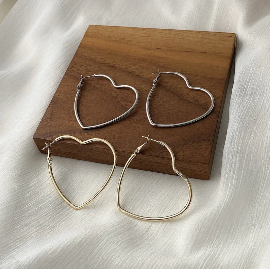 18K gold plated large heart hoop earrings