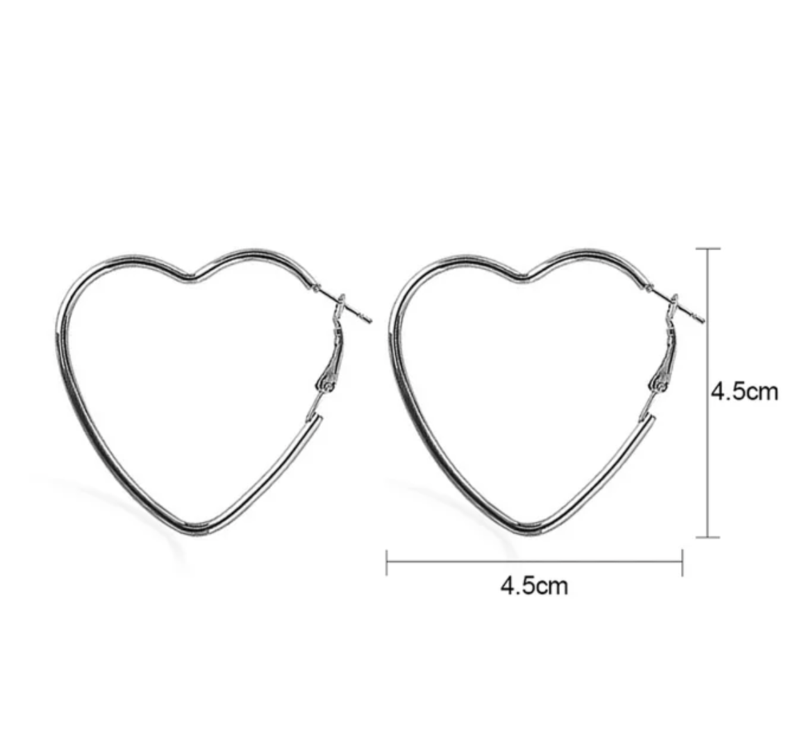 925 Sterling Silver large heart hoop earrings