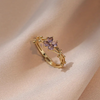 18K Gold plated Adjustable daisy ring with amethyst zircons