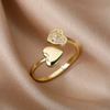 18K gold plated adjustable ring with two hearts and zircons