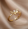 Adjustable bee and zirconia ring in 18K gold plating