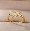 Adjustable butterfly ring with 18K gold plated zirconias