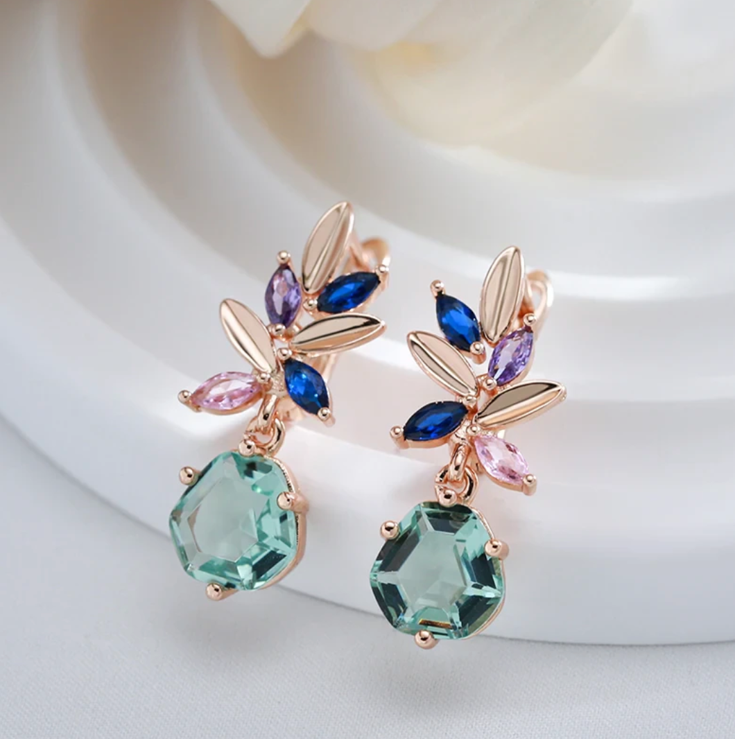 Aquamarine flower Set with 18K Rose Gold plating