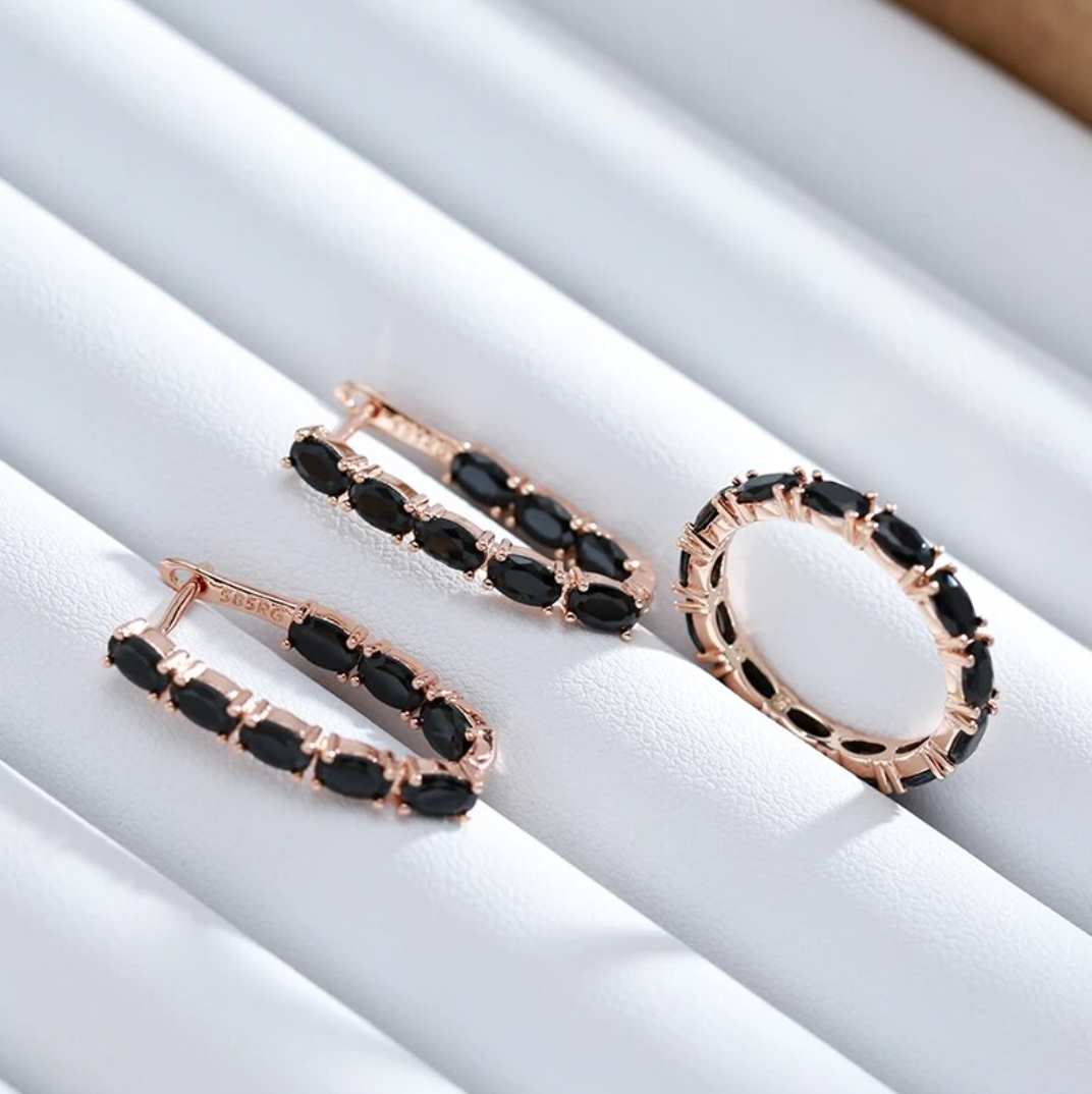 Black zirconia Evening Set with 18K Rose Gold Plating