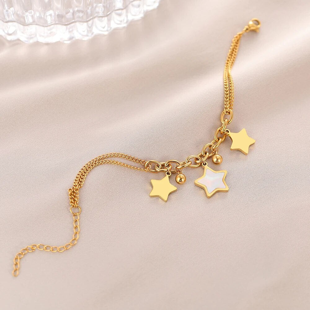 Classic 18K gold plated chain bracelet with enameled stars