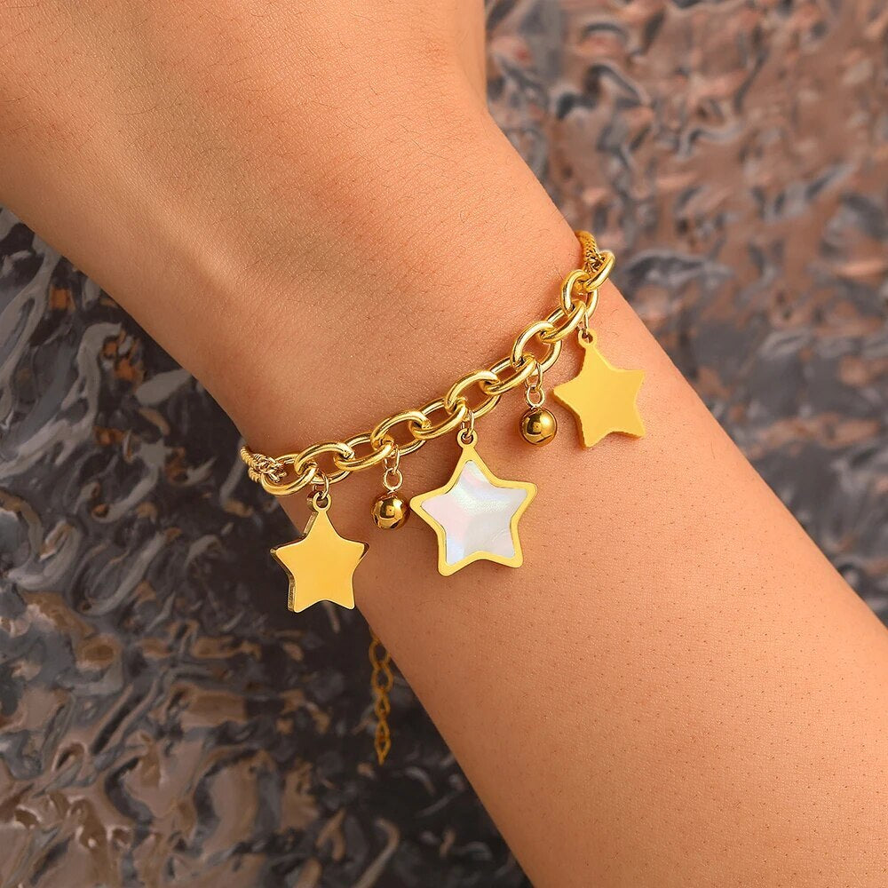 Classic 18K gold plated chain bracelet with enameled stars