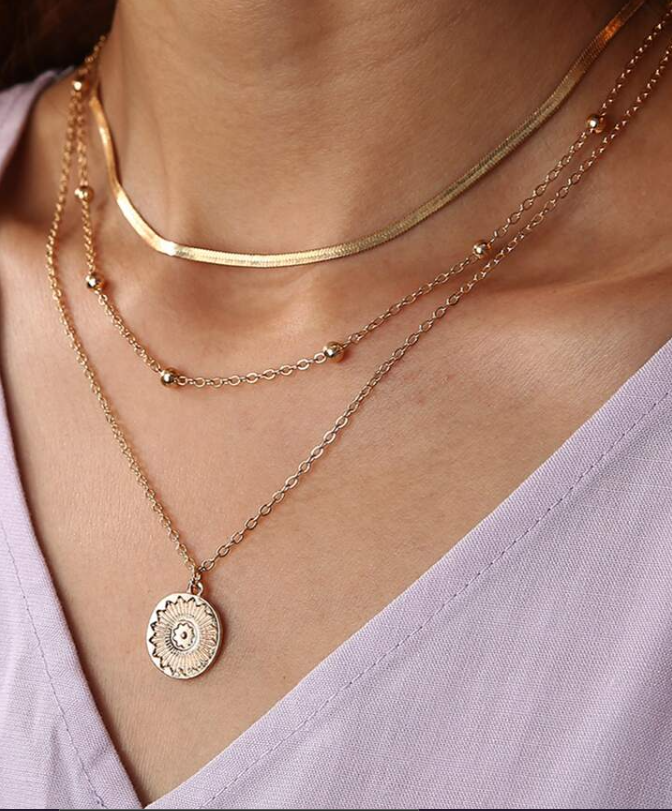 Three Layer Round Necklace made of 925 Sterling Silver with 18K Gold Plated