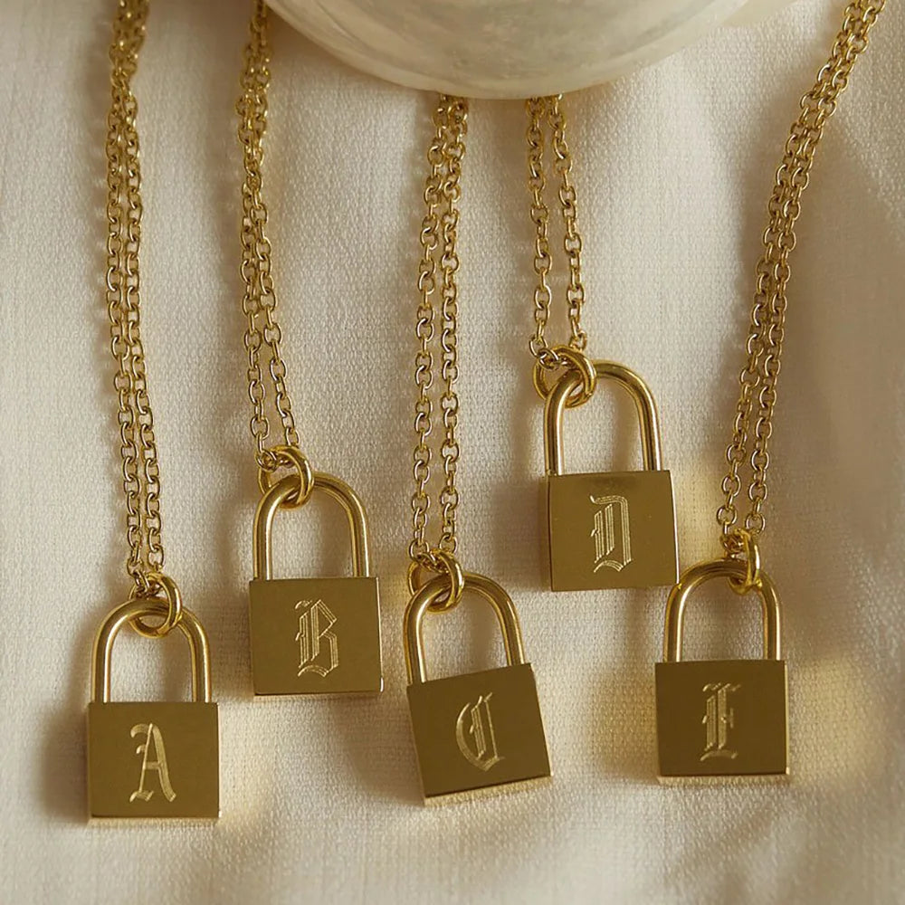 18K Gold Plated Padlock Initials Necklace