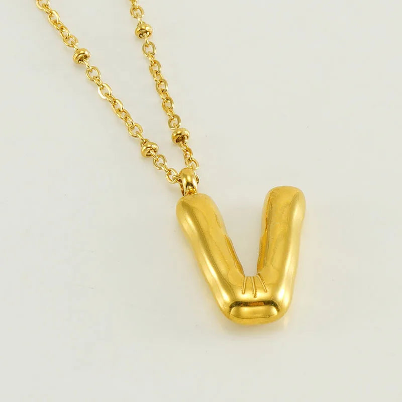 18K Gold Plated Lightweight Balloon Bubble Initial letter Special Necklace