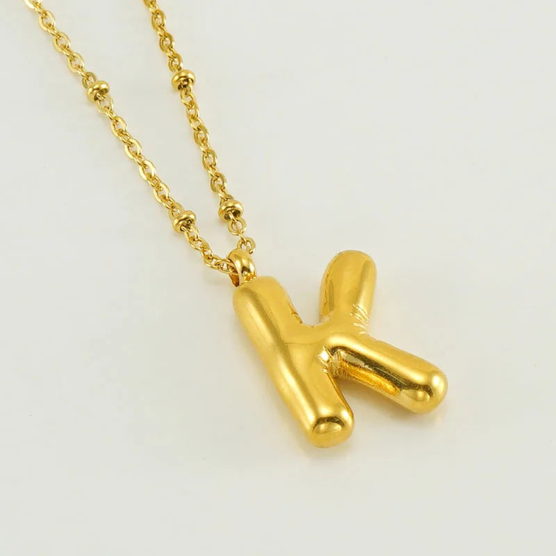 18K Gold Plated Lightweight Balloon Bubble Initial letter Special Necklace