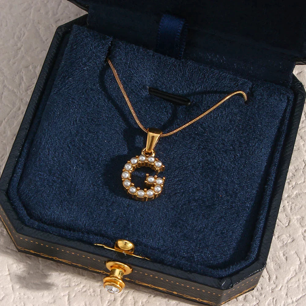 Tiny Natural Pearls Initial Necklace in 18K Gold Plating