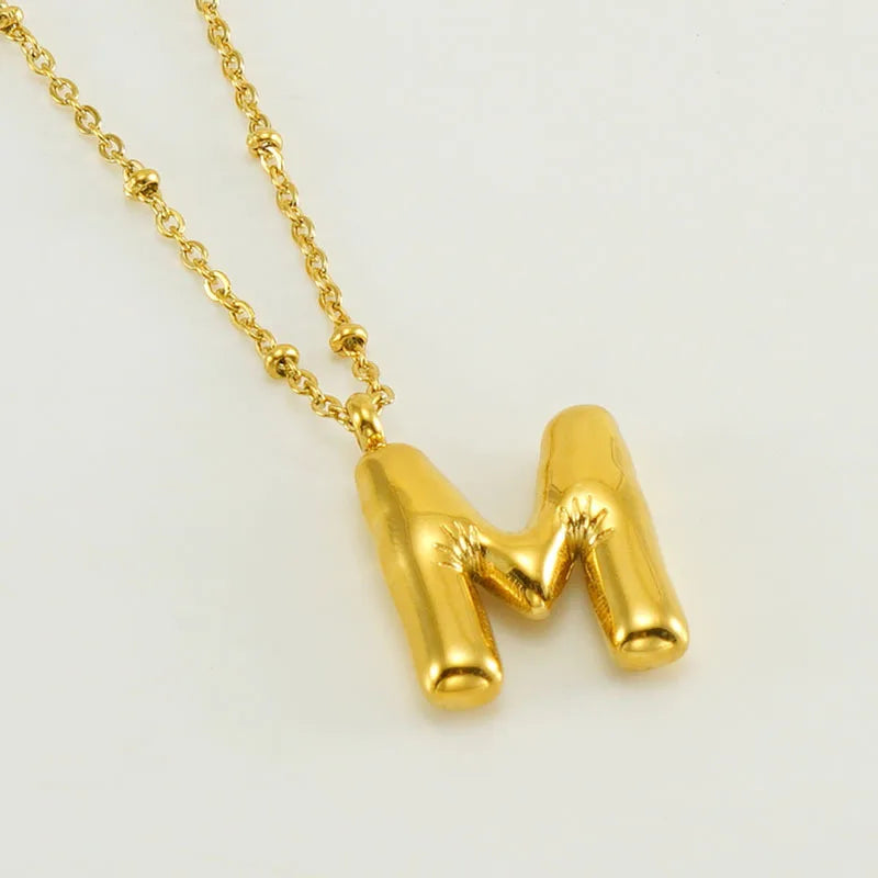 18K Gold Plated Lightweight Balloon Bubble Initial letter Special Necklace