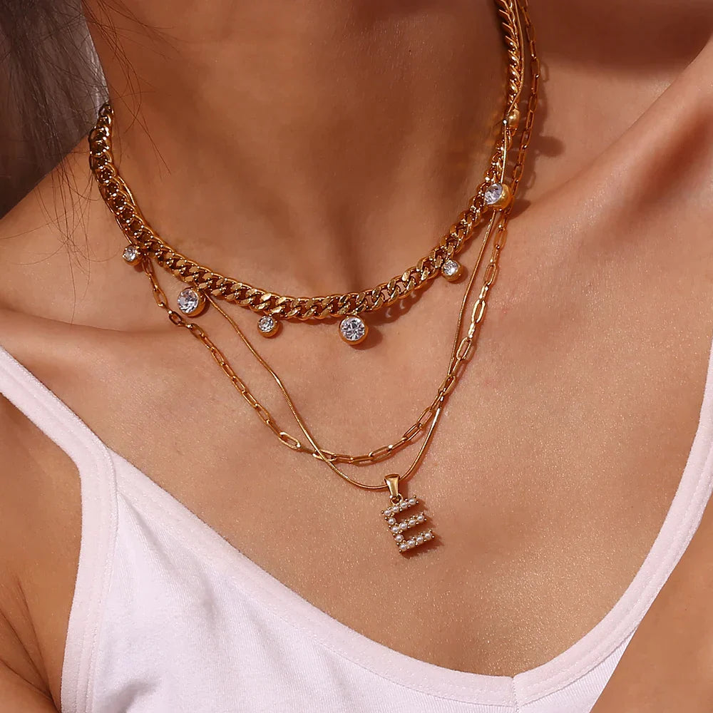 Tiny Natural Pearls Initial Necklace in 18K Gold Plating