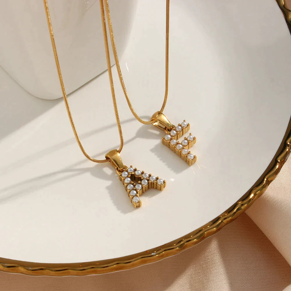 Natural Pearls Initial Necklace in 18K Gold Plating