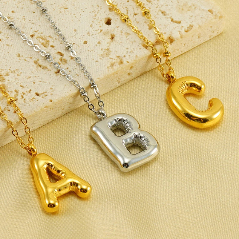 18K Gold Plated Lightweight Balloon Bubble Initial letter Necklace