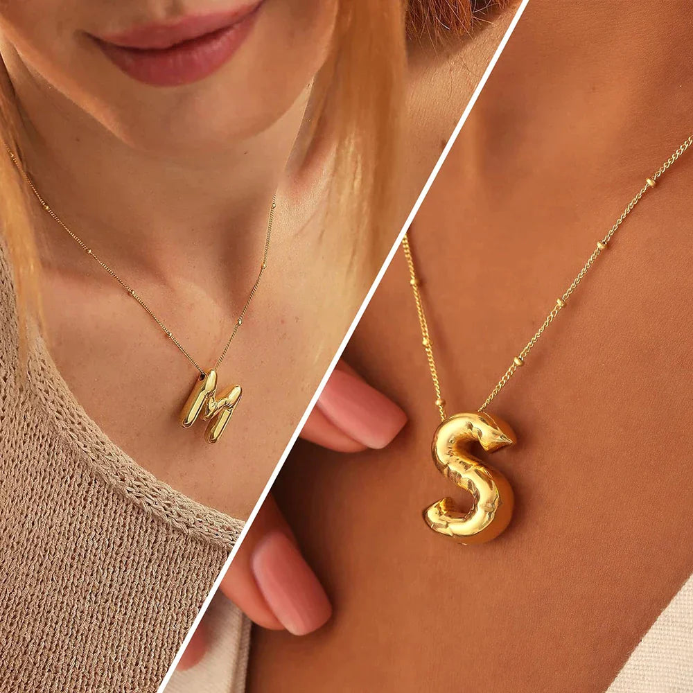 18K Gold Plated Lightweight Balloon Bubble Initial letter Necklace