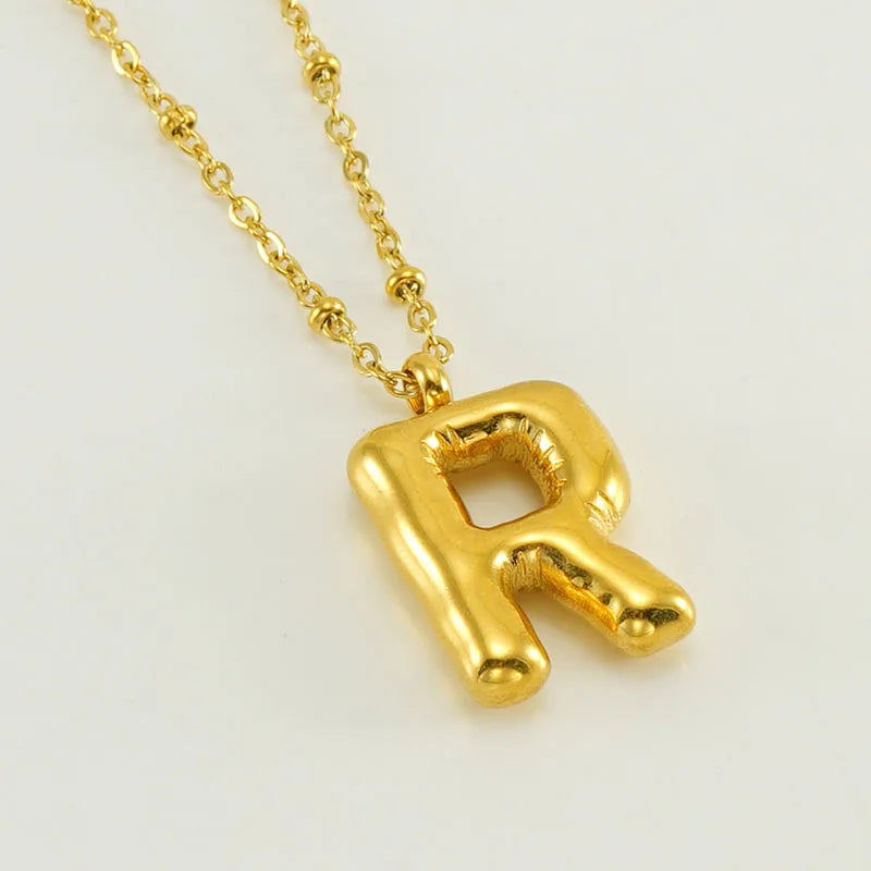 18K Gold Plated Lightweight Balloon Bubble Initial letter Necklace